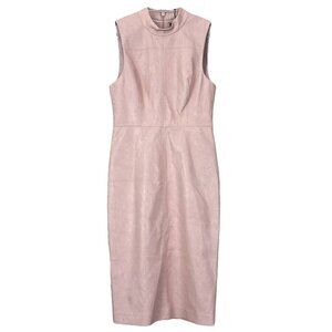 New BCBG MaxAzria $248 Faux Leather High Neck Midi Dress Pale Bare Pink Size 2